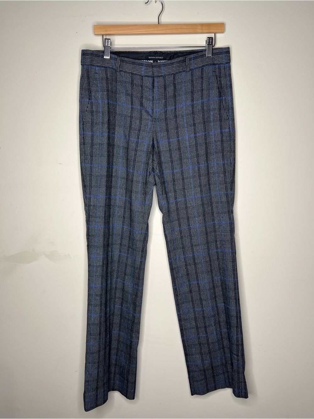 Banana Republic Gray Plaid Dress Pants with Blue Windowpane
